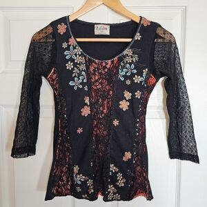 Vintage Y2K Edista Sheer Lace Top Size Small